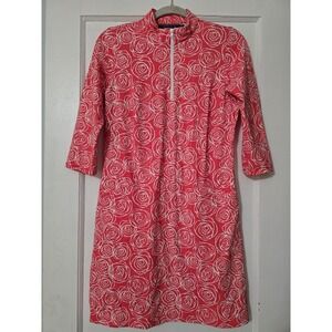 Katherine Way 1/4 Zip W/ Pockets Coral Floral 3/4 Sleeves Size Medium